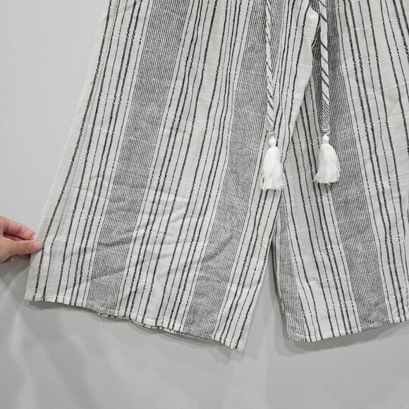 Elan Off White Linen Cotton Blend Strapless Cover-Up Black Tassel Jumpsuit Small - Picture 8 of 13